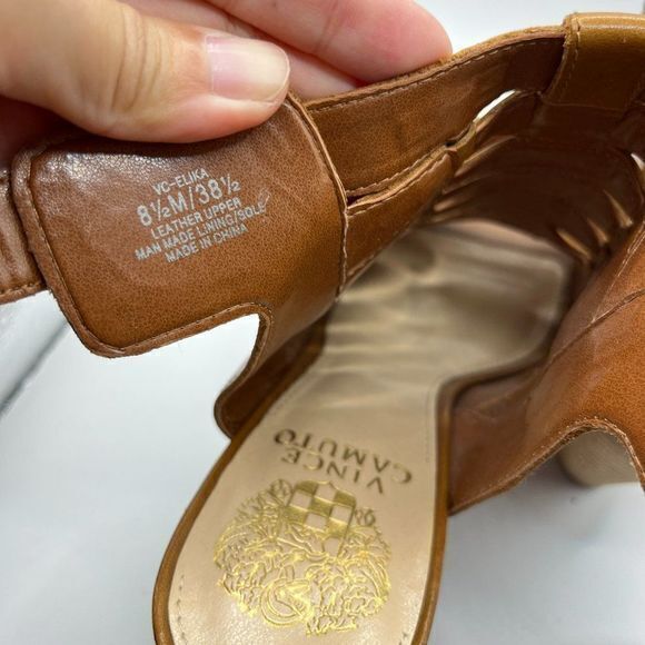 Vince Camuto Elika Brown Leather Buckle Stacked Heel Gladiator Sandal Size 8.5M - Picture 6 of 8